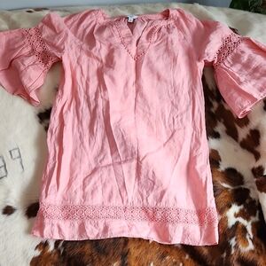 crown & ivy Pink Linen Tunic Sz LG